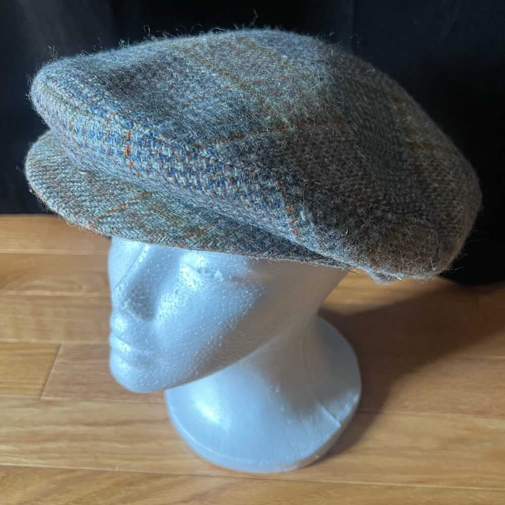 Donegal Tweed Irish 100% Wool Flat Cap Made in Ireland Grey Plaid Vintage
